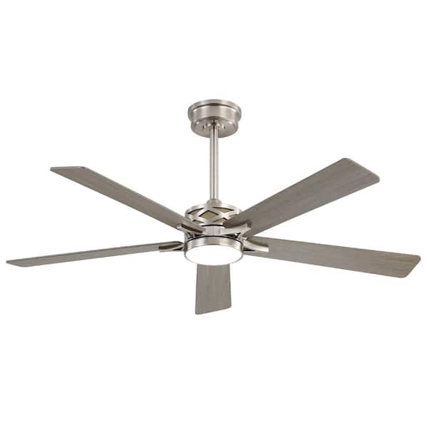 52 in. Smart Indoor 5-Blades Nickel and Wood Grain DC Motor Ceiling Fan with Light and Remote