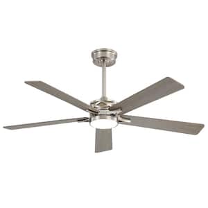 52 in. Smart Indoor 5-Blades Nickel and Wood Grain DC Motor Ceiling Fan with Light and Remote