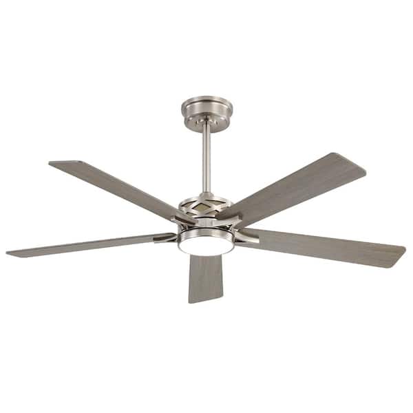 MLiAN 52 in. Smart Indoor 5-Blades Nickel and Wood Grain DC Motor Ceiling Fan with Light and Remote