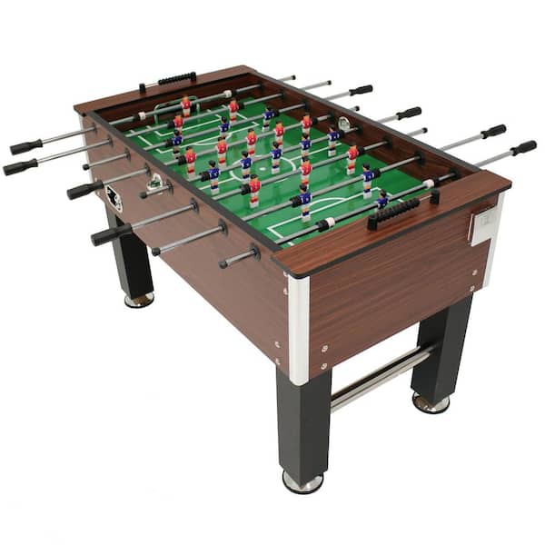 Sunnydaze 55 in. Faux Wood Foosball Game Table with Folding Drink Holders
