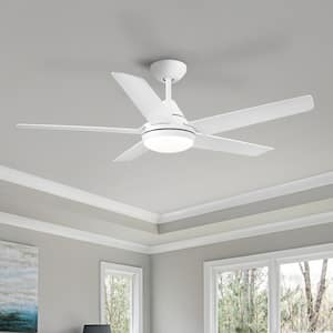 48 in. Indoor/outdoor Matte White Ceiling Fan with Integrated LED Light Kit, Rversible Motor and Remote Control included