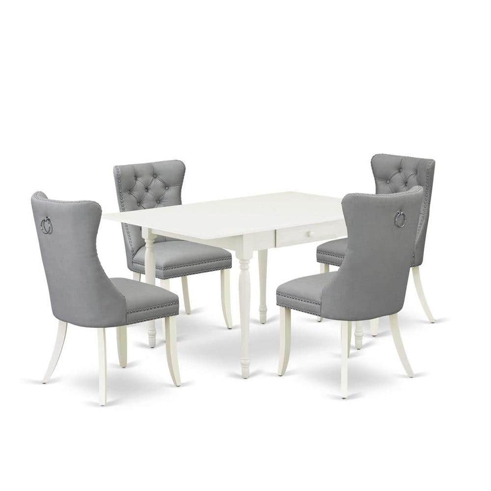 5-Piece Linen White Finish Solid Wood Top Rectangular Dining Room Set with Dropleaf (Seats-4)