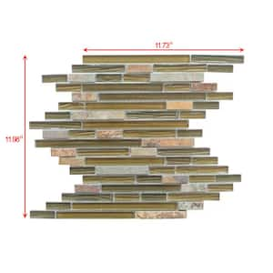 Bark Brown 12 in. x 12 in. Linear Glass and Stone Mosaic Wall Tile (22.44 sq. ft./Case)