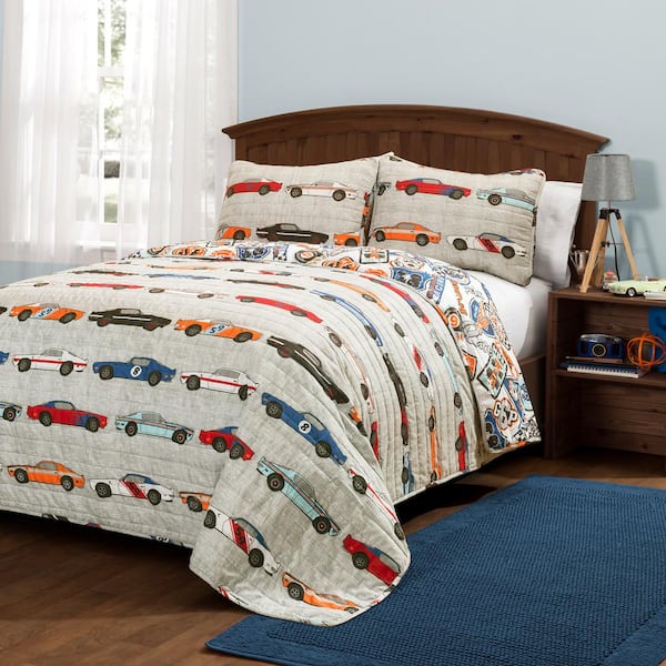 Details about   Racing Cars Quilt Black/Multi 5Pc Set Full/Queen 