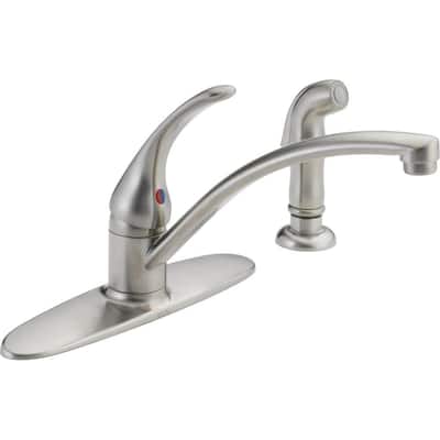 Foundations Single-Handle Standard Kitchen Faucet with Side Sprayer in Stainless