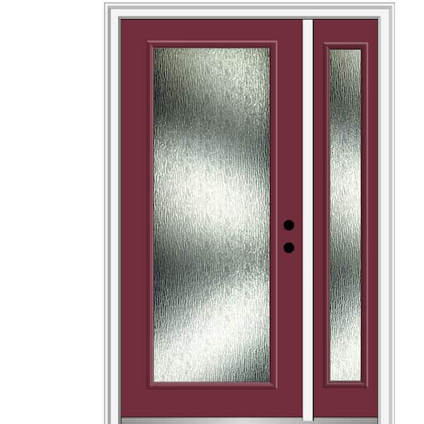 MMI Door 51 in. x 81.75 in. Left-Hand Inswing Full Lite Rain Glass Painted Burgundy Prehung Front Door on 4-9/16 in. Frame