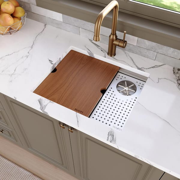 Ibiza 22 in. Undermount Single Bowl 16-Gauge Stainless Steel Workstation Wet Bar Sink with Glass Rinser