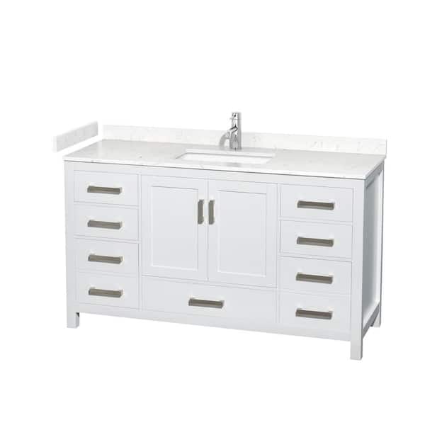 Wyndham Collection Sheffield 60 in. W x 22 in. D Single Bath Vanity in White with Cultured Marble Vanity Top in White with White Basin
