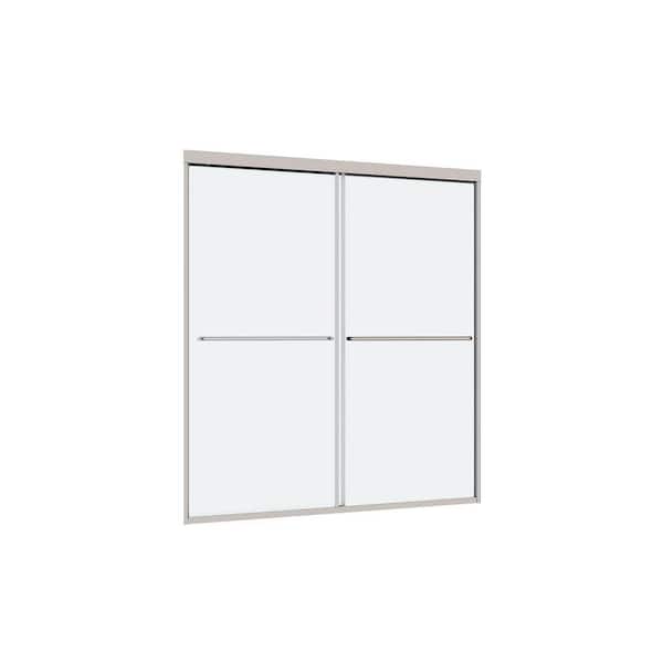 Semi-Frameless Shower Door 50-54 in. W x 70 in. H 1/4 in. Tempered Glass Chromed Dual Slide Towel Bar L/R Install