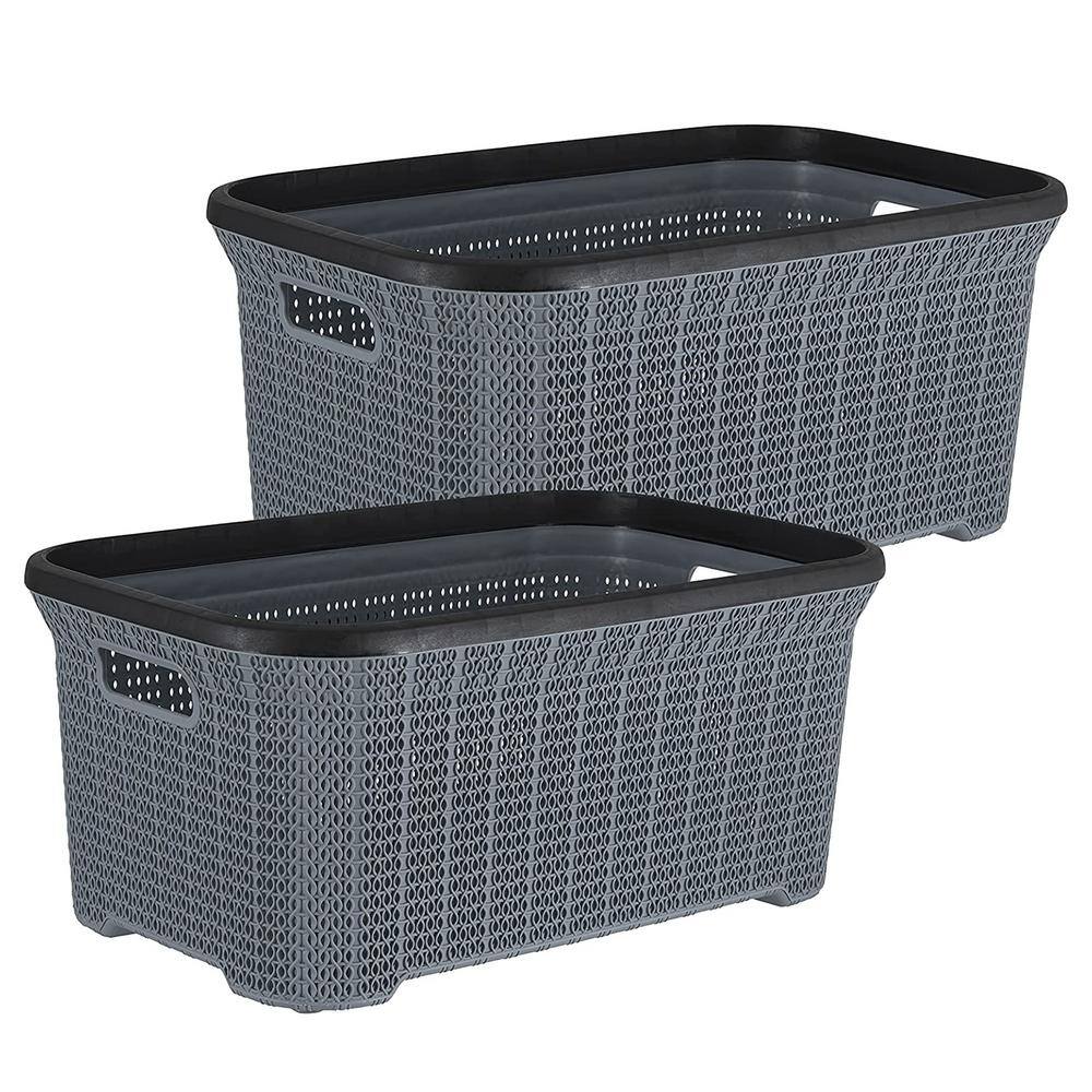 Gray Plastic Laundry Basket with Cutout Handles 40l (2Pack) laundry