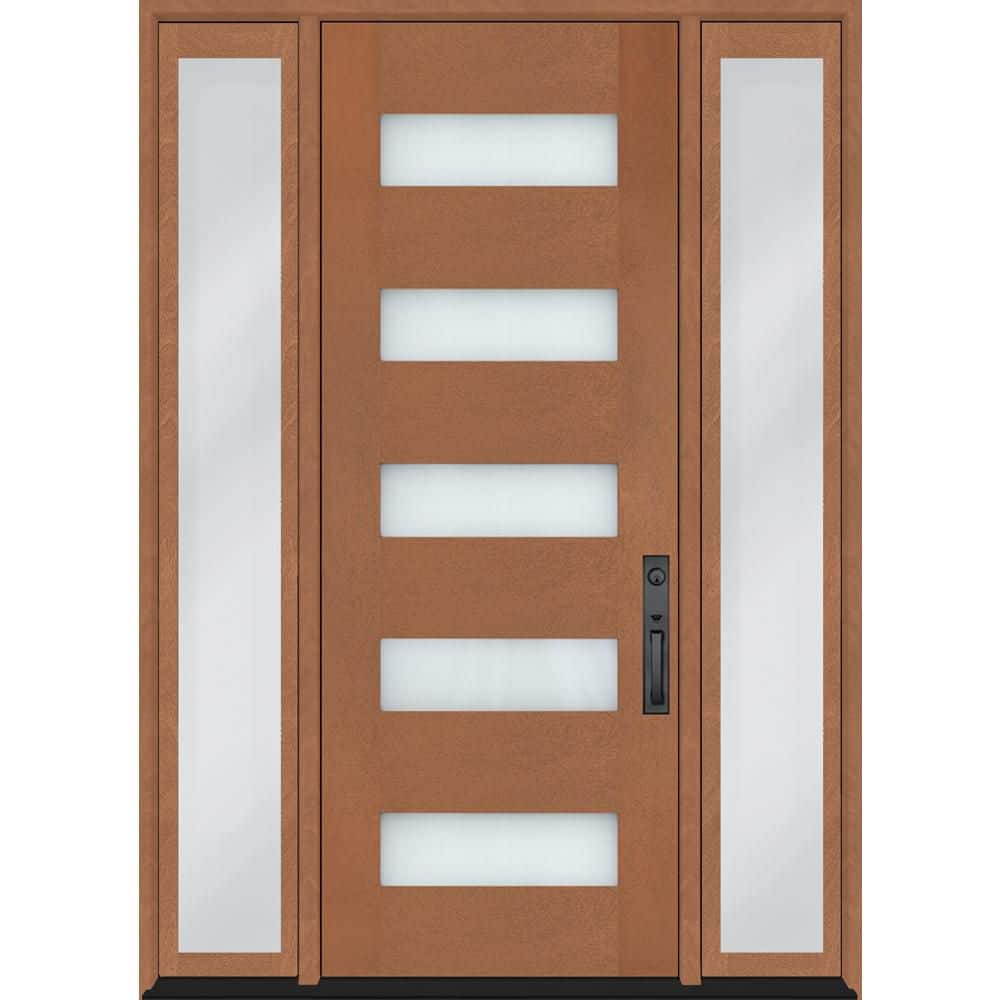 Regency 68 in. x 80 in. 5L Modern Frosted Glass LHIS AutmWh Fiberglass Prehung Front Door w/Dbl 14in.SL& 8011BLK Lockset price history on PriceWatchPro
