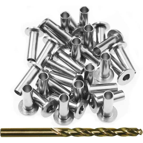 Stainless Steel Protector Sleeves for 1/8 Wire Rope Cable Railing Deck Wood Posts DIY Balustrade 30 Pack with Drill Bit