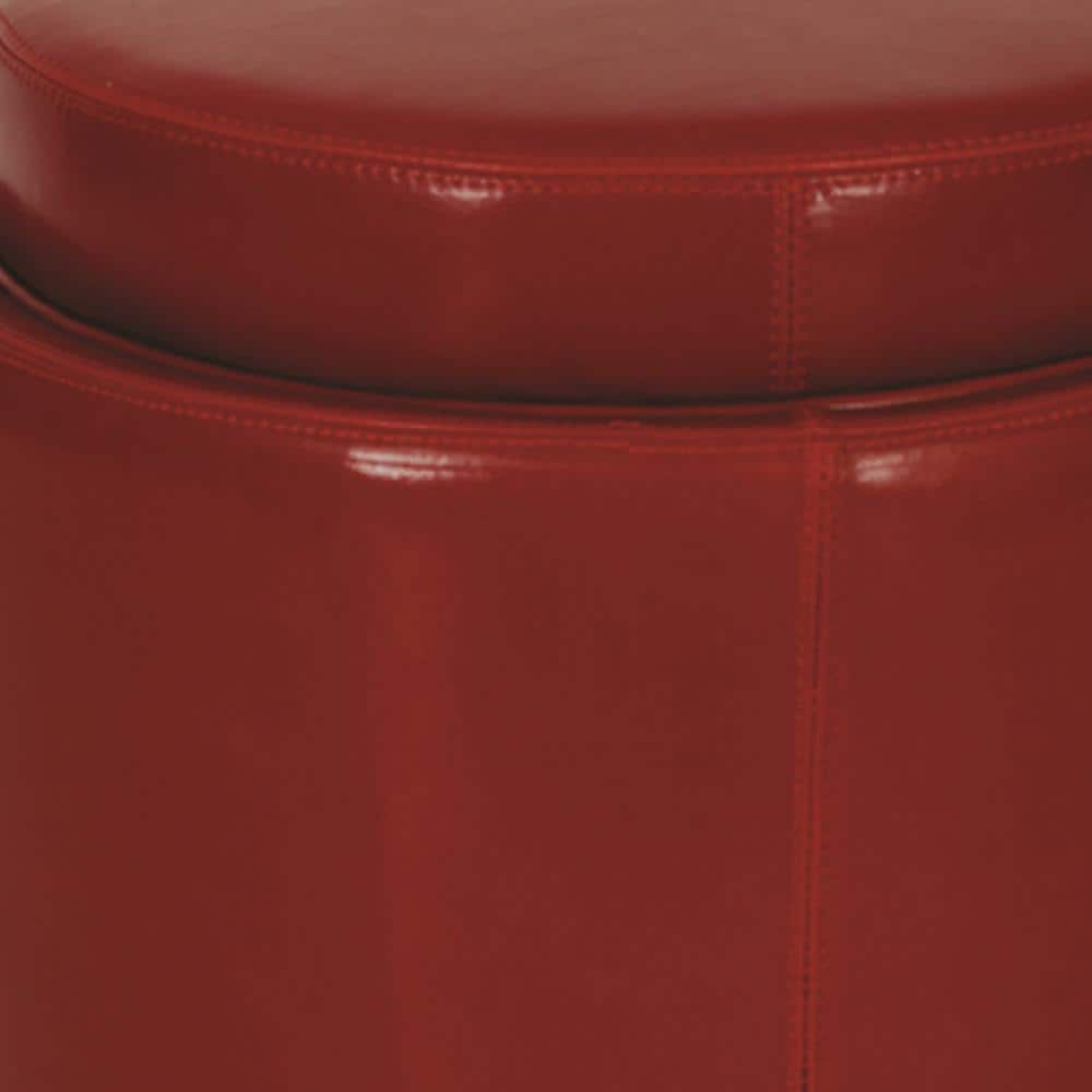 Transitional Round Red Ottoman with Storage Tray
