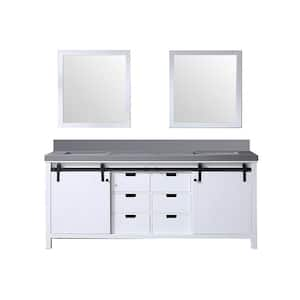 Marsyas 80 in W x 22 in D White Double Bath Vanity, Grey Quartz Countertop and 30 in Mirrors