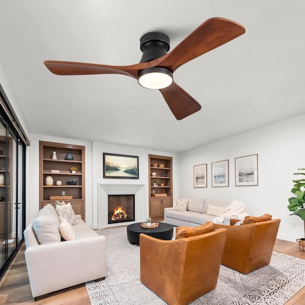 42 in. Brown Reversible Quiet DC Motor Flush Mount Standard Fan with Remote Control Dimmable 6 Wind Speed