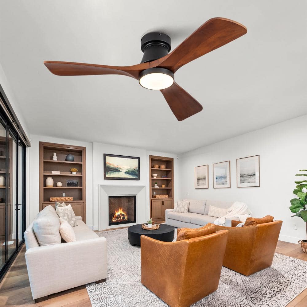 42 in.Black Modern Flush Mount Ceiling Fan DC Motor With 3 Dark Walnut Solid Wood Blades For Patio Living Room price history on PriceWatchPro