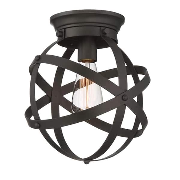 Home Decorators Collection Kerby 10.5 in. 1-Light Rustic Industrial Satin Bronze Flush Mount Ceiling Light