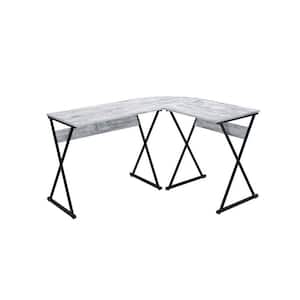 43 in. W L-shaped White Wood and Metal Writing Desk Computer Desk with Round Corner Design