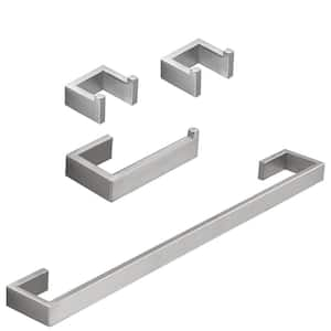 Wall Mounted 4-Piece Bath Hardware Set with Towel Bar Toilet Paper Holder Towel Hooks in Brushed Nickel