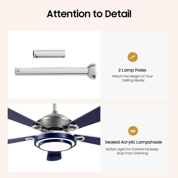 OUKANING 52 in. Indoor Blue and Silver Mute Ceiling Fan for Dining