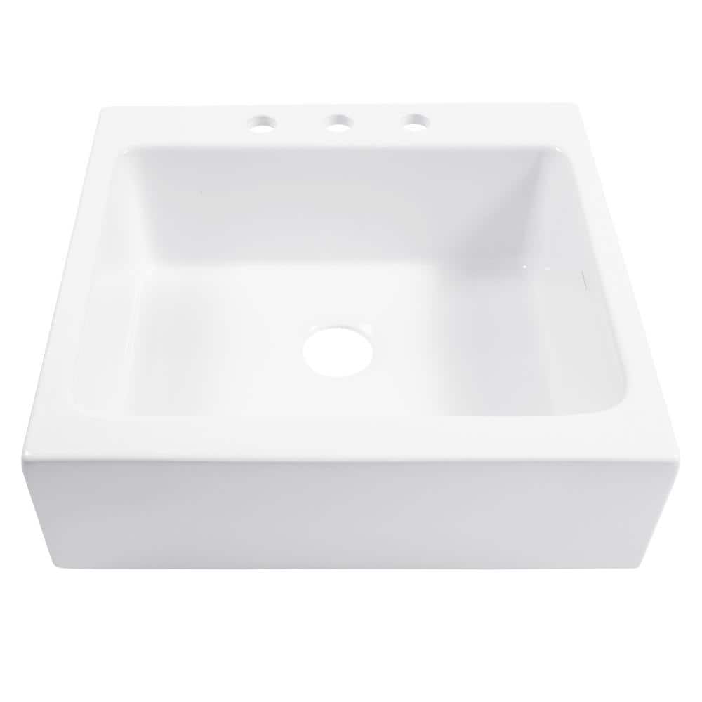 Parker Fireclay 26" White Single Bowl Farmhouse Sink with Stainless Steel Faucet