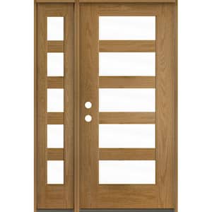 ASCEND Modern 50 in. x 80 in. 5-Lite Right-Hand/Inswing Clear Glass Bourbon Stain Fiberglass Prehung Front Door