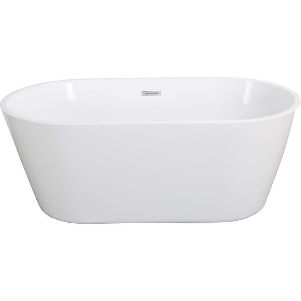 55.12 in. x 27.56 in. Acrylic Flatbottom Non-Whirlpool Bathtub in White Classic Oval Soaking Tub with Chrome Overflow price history on PriceWatchPro