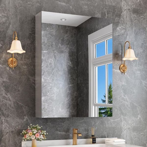 23 in. W x 30 in. H Rectangular Silver Aluminum Alloy Recessed/Surface Mount Medicine Cabinet with Mirror