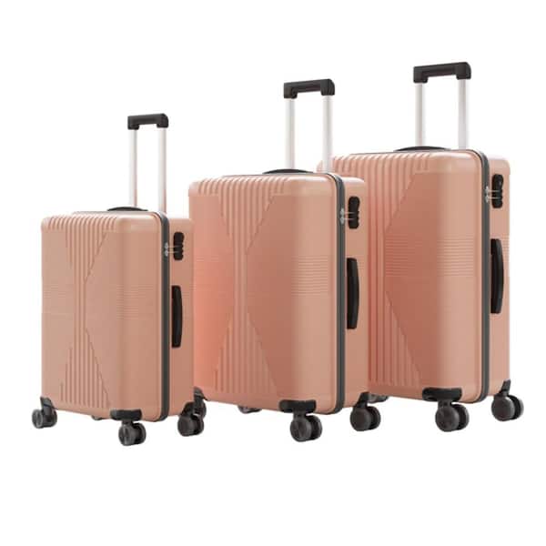 Wudkey 3-Piece Rose Gold Hardside Spinner Luggage Set, Non-TSA