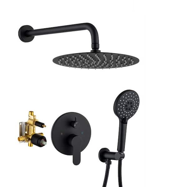 cadeninc Single-Handle 1-Spray 1.5 GPM 10 in. Wall Mount Dual Shower Head with Handheld Shower Head in Matte Black