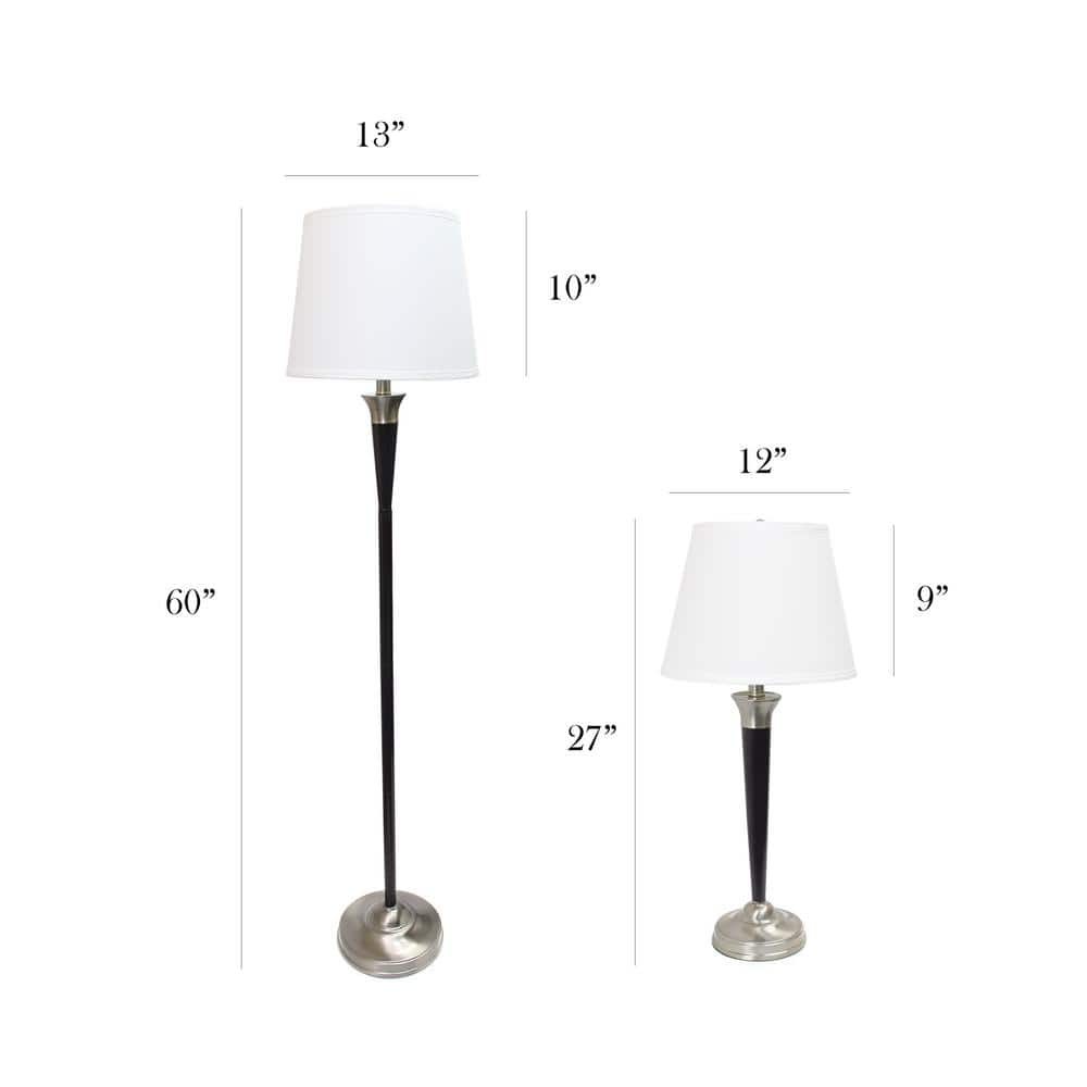Malbec Black and Brushed Nickel 3-Piece Lamp Set with Cream Shades