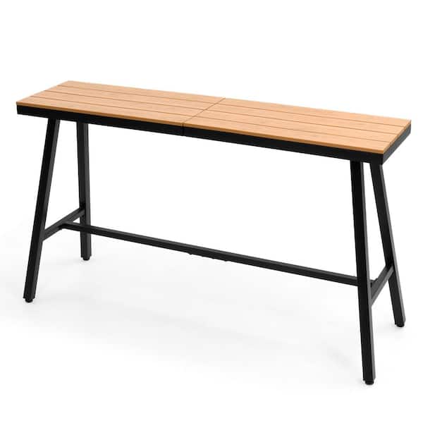 Pellebant 63 in. Metal Outdoor Terrace Trapezoid Bar Height Dining Table in Brown