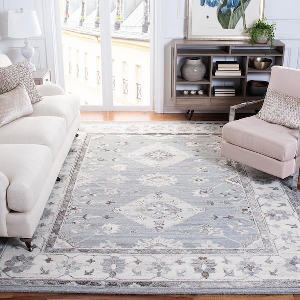 Suzani 9 ft. x 12 ft. Gray/Ivory Oriental Area Rug