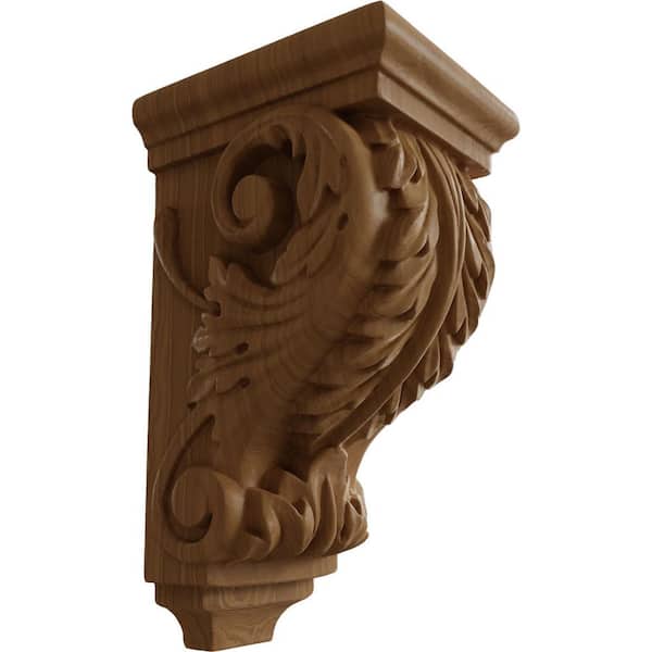 Ekena Millwork 4 in. x 3-1/2 in. x 7 in. Unfinished Wood Cherry Small Acanthus Wood Corbel