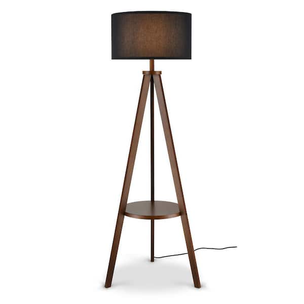 Wood Tripod Floor Lamp, Wooden Floor Lamp Black Shade
