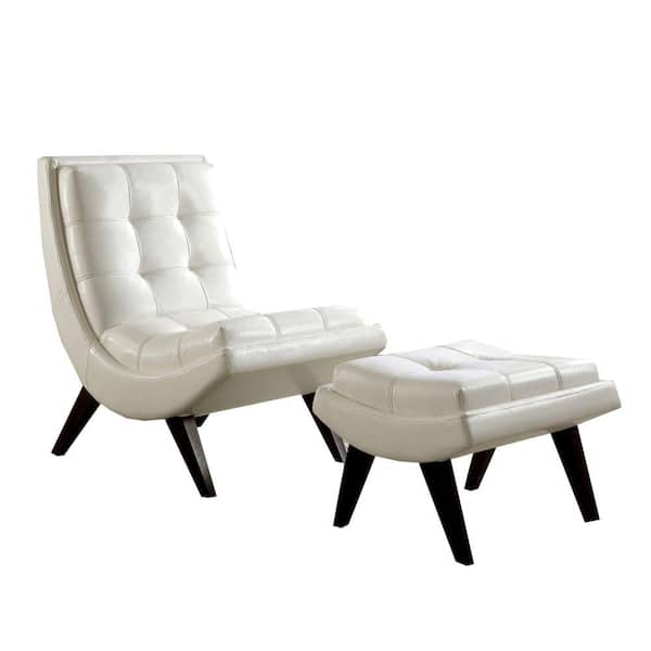 HomeSullivan White Faux Leather Chair with Ottoman