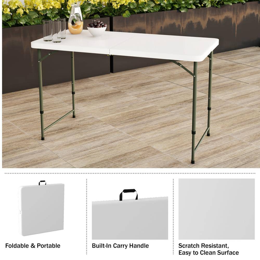 White and Gray 4-Foot Adjustable Folding Utility Table