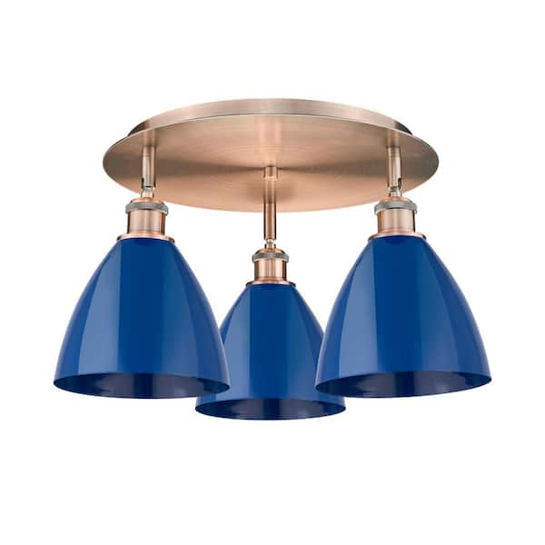 Ballston Dome 19.25 in. 3-Light Antique Copper Industrial Flush Mount Shade