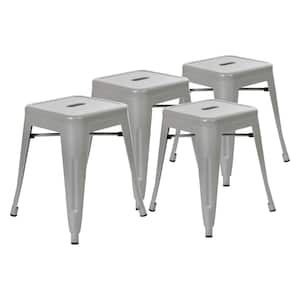18 in. Silver Backless Metal Short 16 in.-23 in. Bar Stool with Metal Seat (Set of 4)