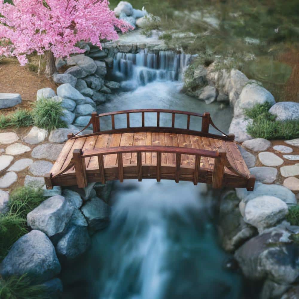 6-Foot Brown Wood Garden Bridge with Arched Design