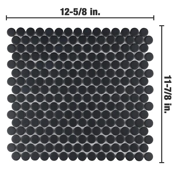 Merola Tile Hudson Penny Round Matte Black 12 in. x 12-5/8 in. x 5 mm Porcelain Mosaic Tile (10.74 sq. ft. / case)