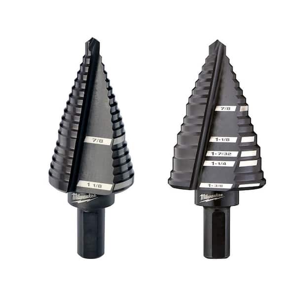 Milwaukee 7/8 in. and 1-1/8 in. #9 Step Black Oxide Drill Bit With 7/8 in. to 1-3/8 in. #12 Step Drill Bit (2-Piece)