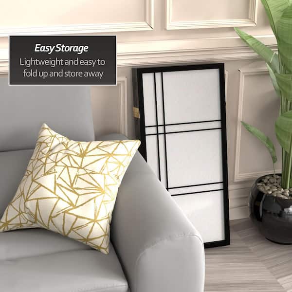 3 ft. Short Double Cross Shoji Screen - Black - 5 Panels