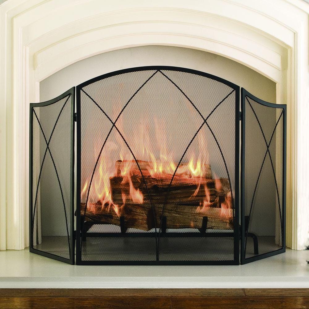 Pleasant Hearth Arched 3 Panel, Round Glass Fireplace Screen