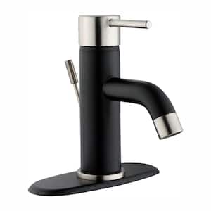 Modern Single Hole Single-Handle Low-Arc Bathroom Faucet in Dual Finish Brushed Nickel and Matte Black