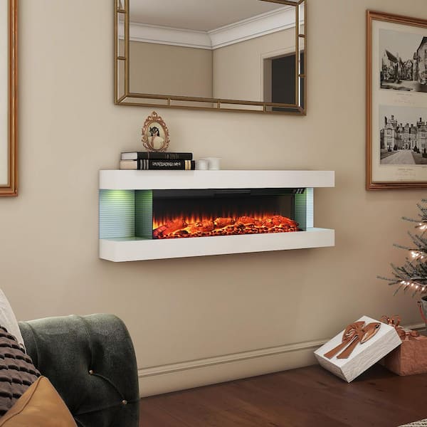 50 in. 3-Sided Wall Mounted Electric Fireplace with Remote Control in White