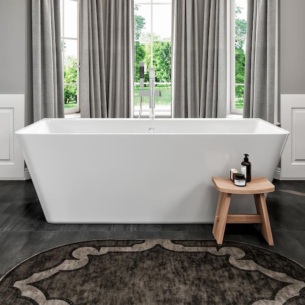 Eviva Essence 59 in. Acrylic Faltbottom Freestanding Bathtub in White