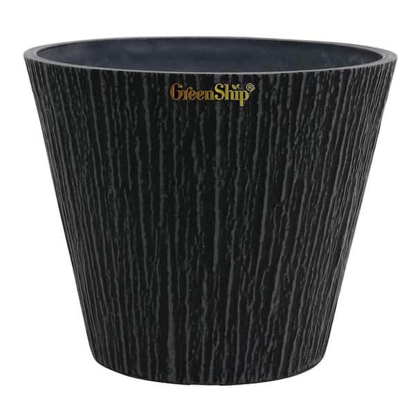 GreenShip Bark 15.8 in. W x 12.6 in. H Charcoal Indoor/Outdoor Resin Decorative Planter 1-Pack