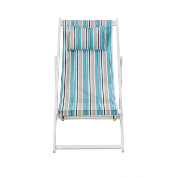 Sunjoy Balina White Wood Sling Folding Beach Chair With Cushioned Headrest 110207017 The Home Depot