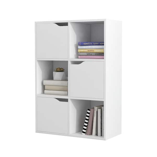 wetiny 35in. White Wood 3 Shelf Standard Bookcase